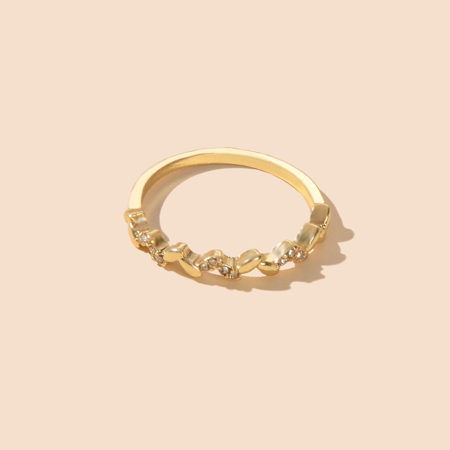 Bridal Jewellery Designer Stylish Rhinestone Wave Shape Gold Band Finger Ring-1