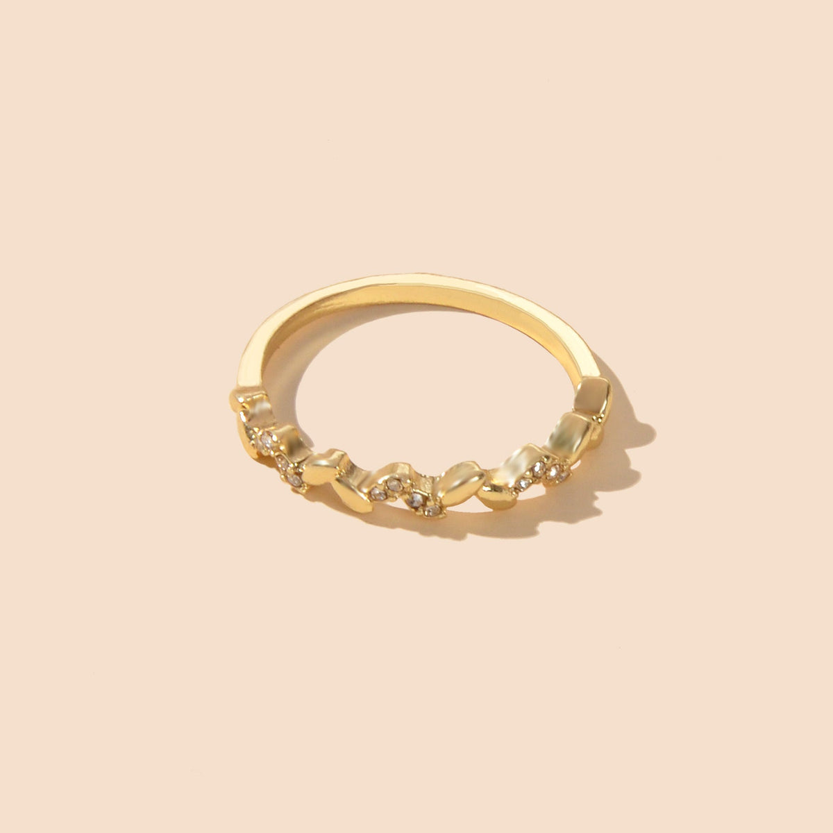 Bridal Jewellery Designer Stylish Rhinestone Wave Shape Gold Band Finger Ring-1