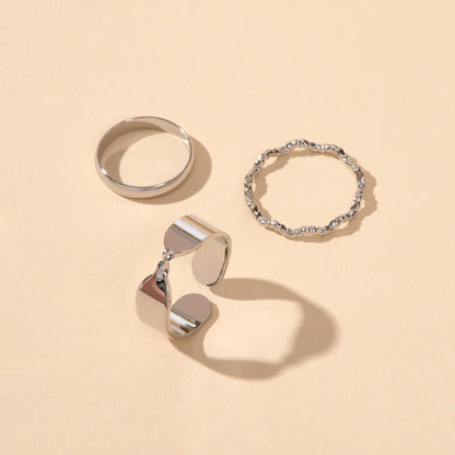 3 pcs Silver Colour Stackable Multiple Geometric Midi Cool Punk Open Cuff Rings-2