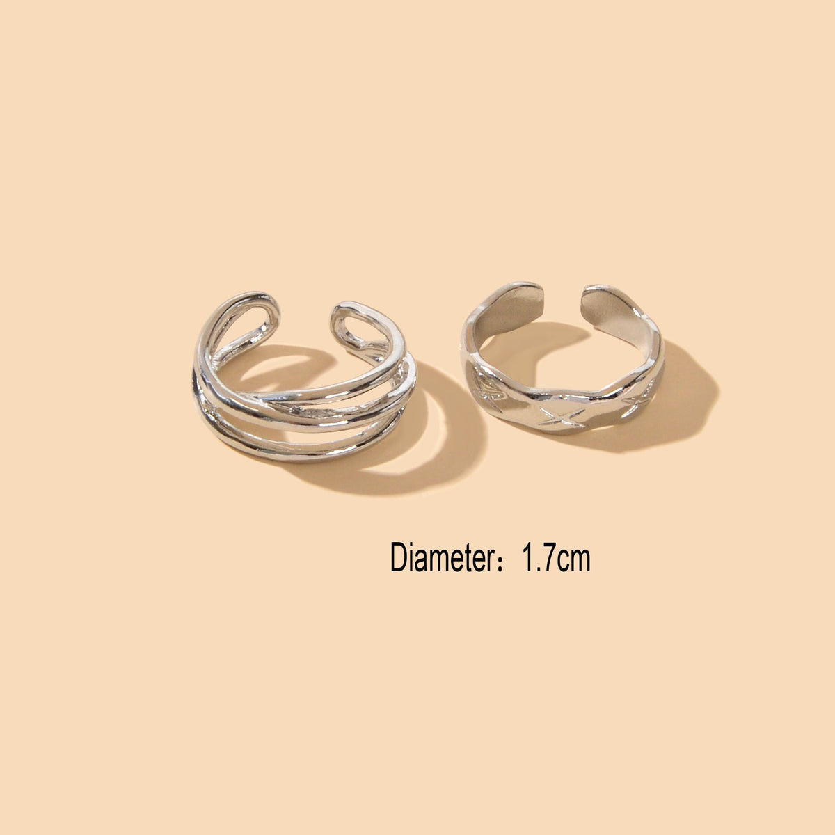 Statement Punk 2 pcs Silver Metal Geometric Multiple Stackable Midi Rings Set-2