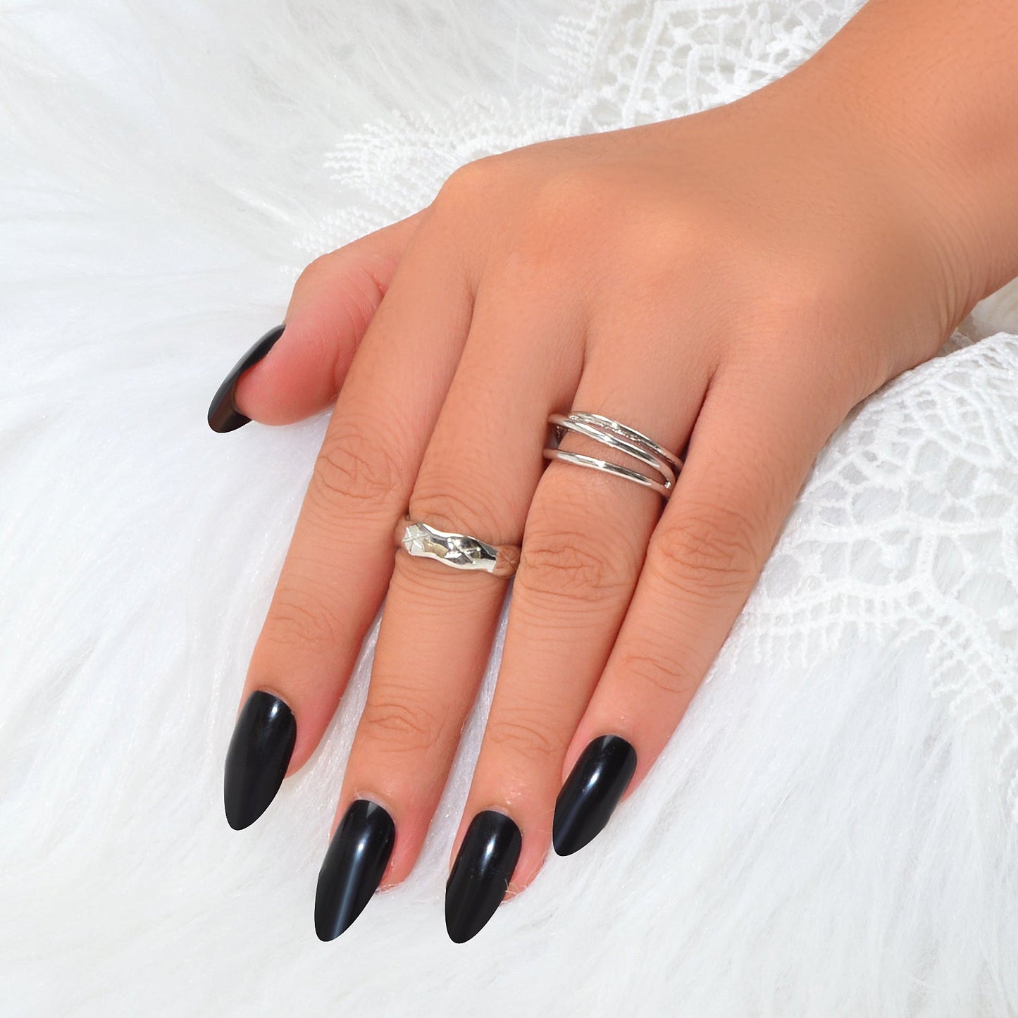 Statement Punk 2 pcs Silver Metal Geometric Multiple Stackable Midi Rings Set-0