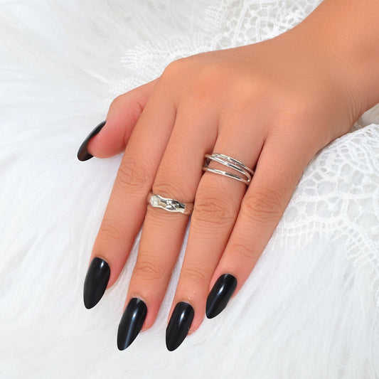 Statement Punk 2 pcs Silver Metal Geometric Multiple Stackable Midi Rings Set-0