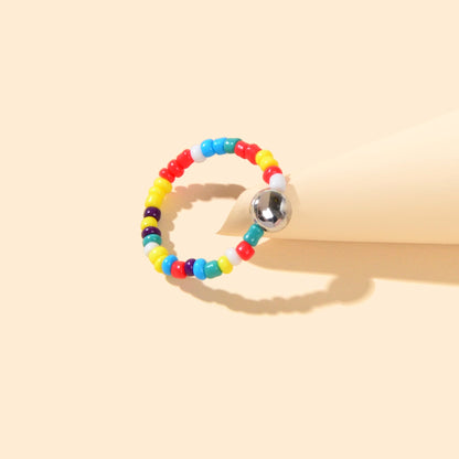Bohemian Women Accessories Colourful Seed Beads Elastic Ring Ethnic Jewellery-3