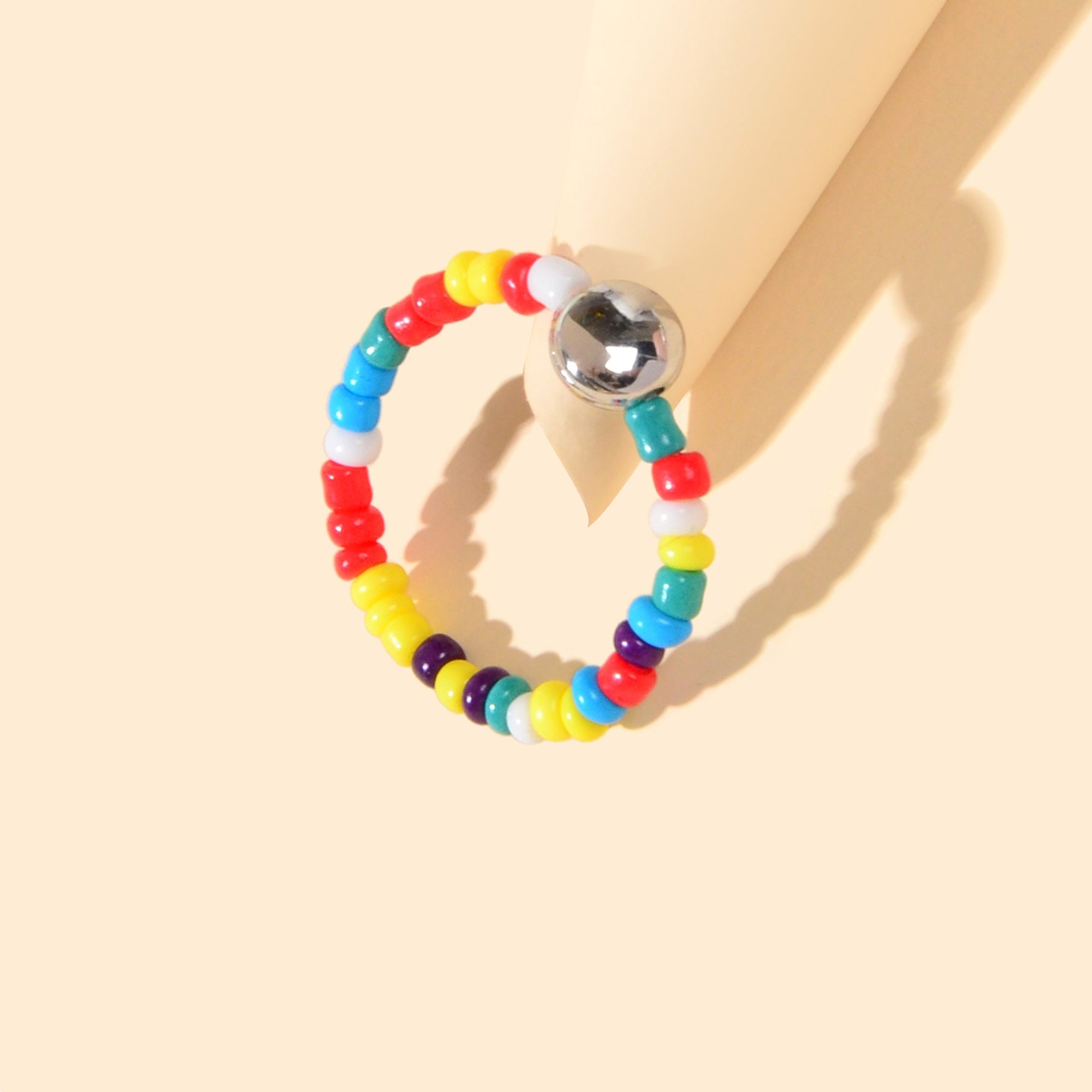 Bohemian Women Accessories Colourful Seed Beads Elastic Ring Ethnic Jewellery-4
