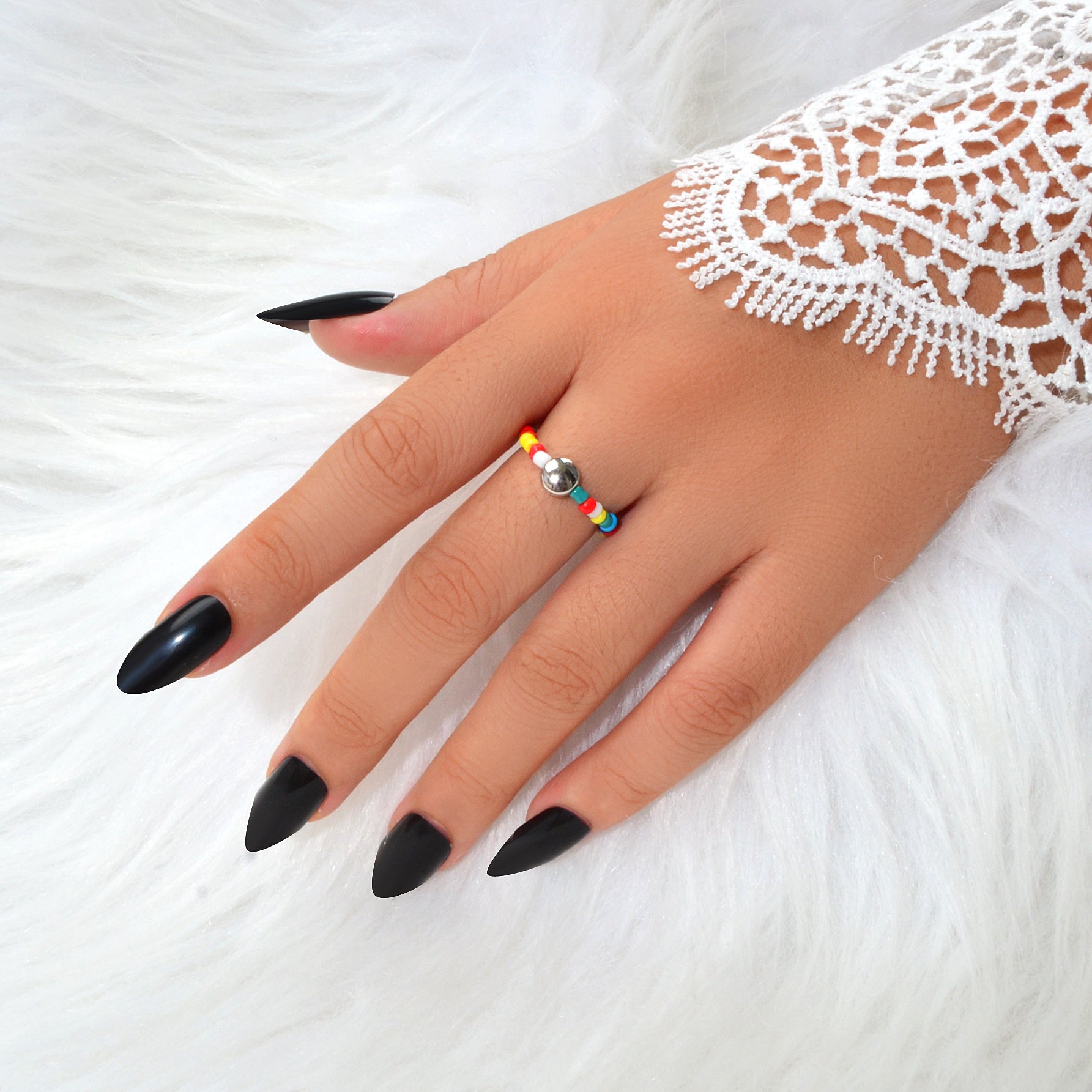 Bohemian Women Accessories Colourful Seed Beads Elastic Ring Ethnic Jewellery-0