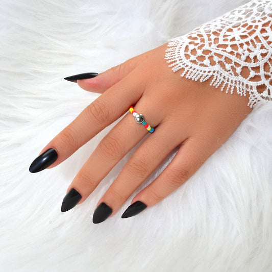 Bohemian Women Accessories Colourful Seed Beads Elastic Ring Ethnic Jewellery-0