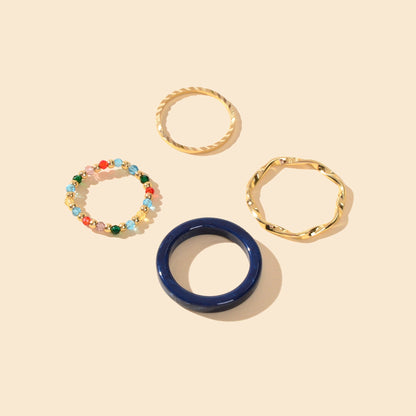 Multiple 4 pcs Geometric Elastic Beads Resin Stackable Midi Knuckle Rings set-2