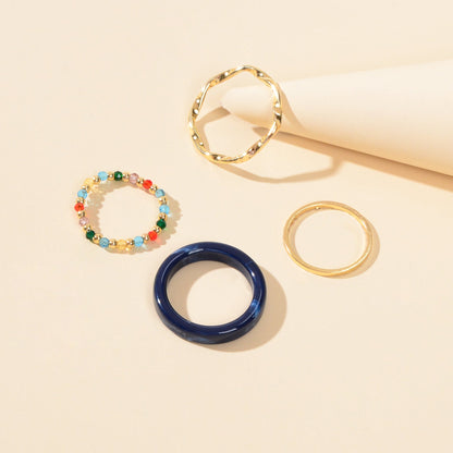 Multiple 4 pcs Geometric Elastic Beads Resin Stackable Midi Knuckle Rings set-4