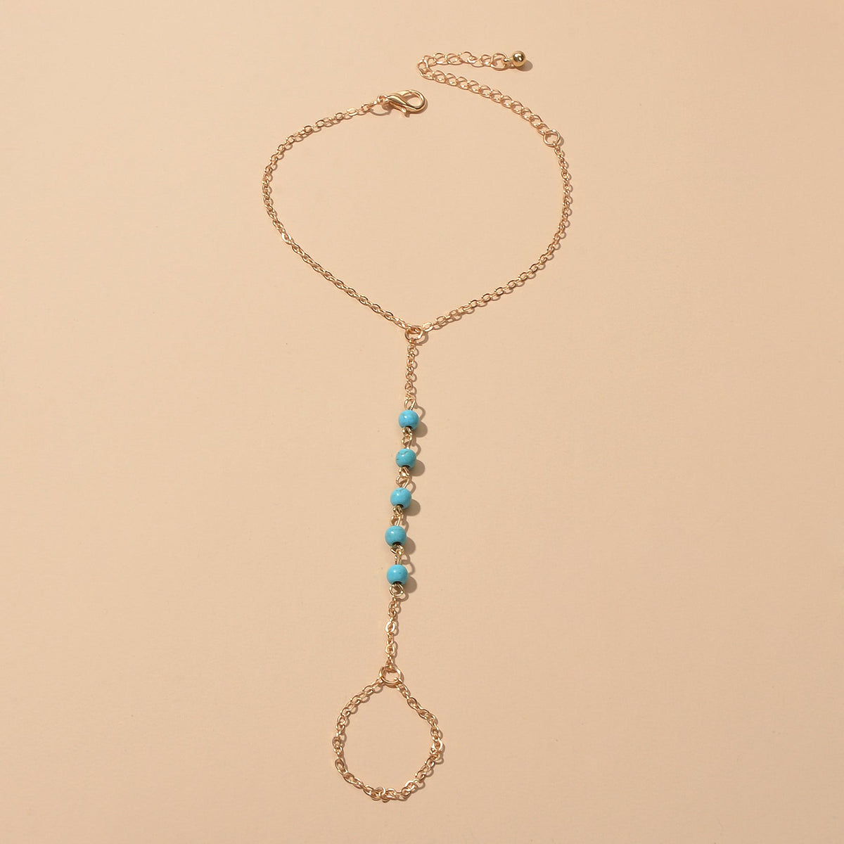 Trendy Jewelry Gold Silver Chain Turquoise Boho Chic Slave Bracelet with Finger-2