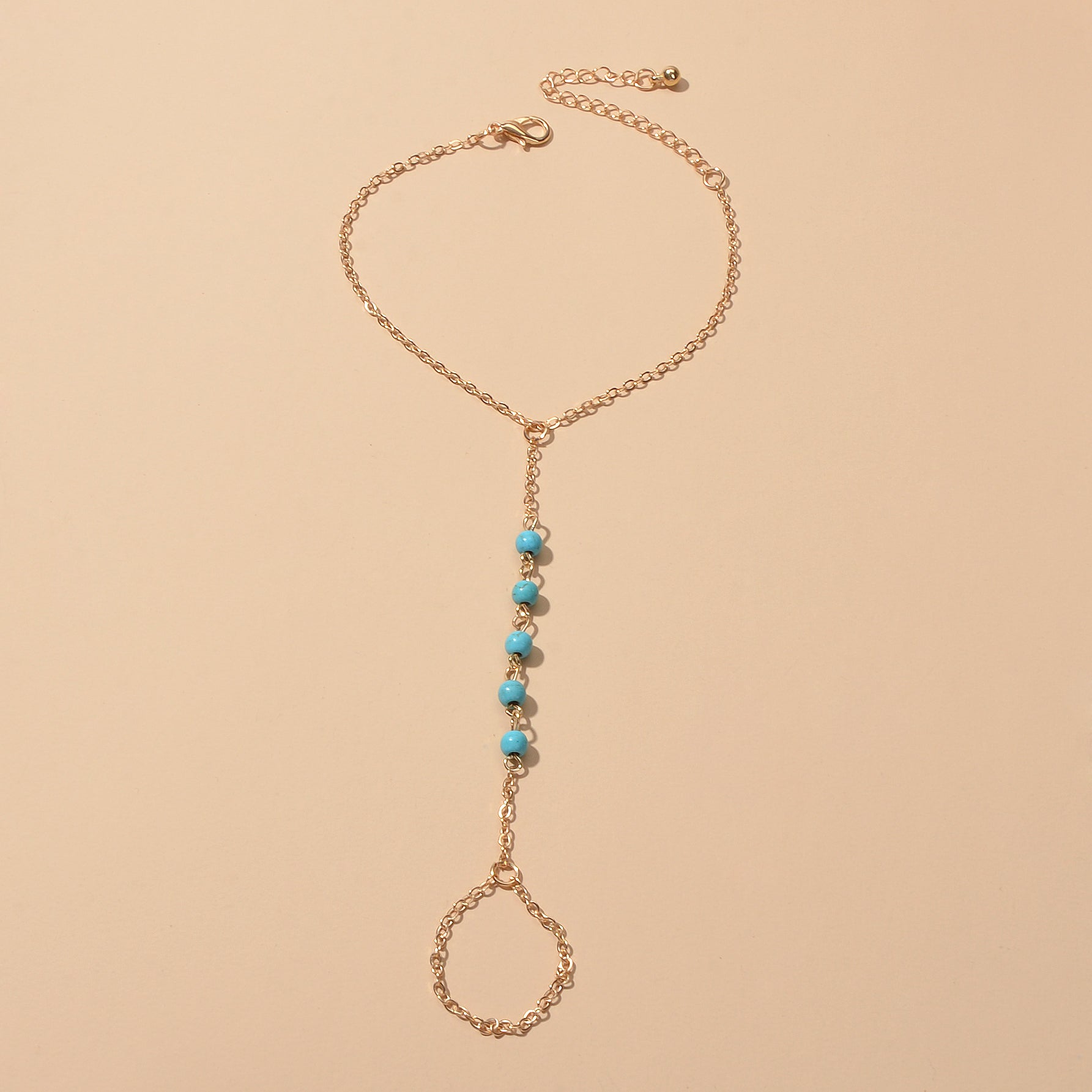 Trendy Jewelry Gold Silver Chain Turquoise Boho Chic Slave Bracelet with Finger-2