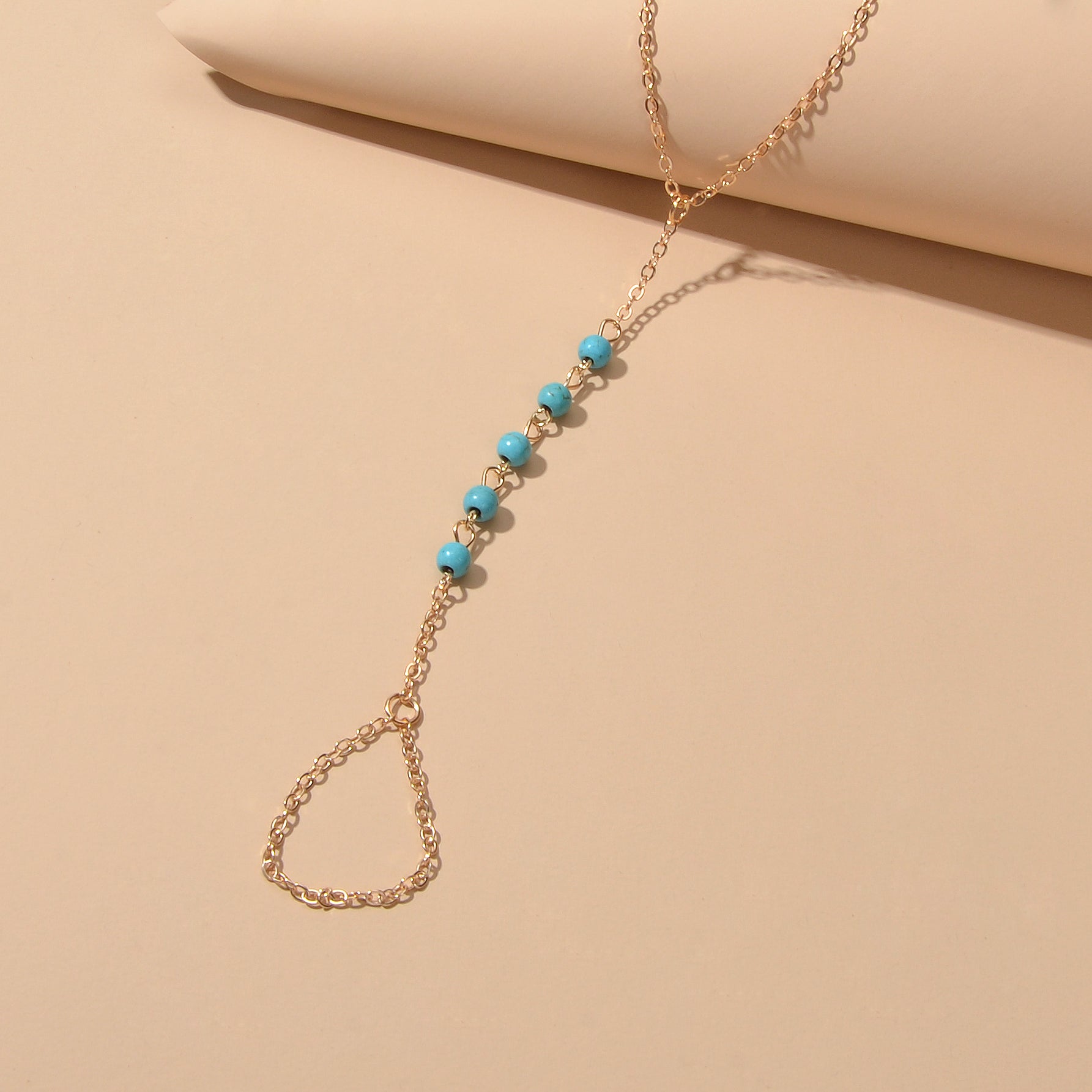 Trendy Jewelry Gold Silver Chain Turquoise Boho Chic Slave Bracelet with Finger-3