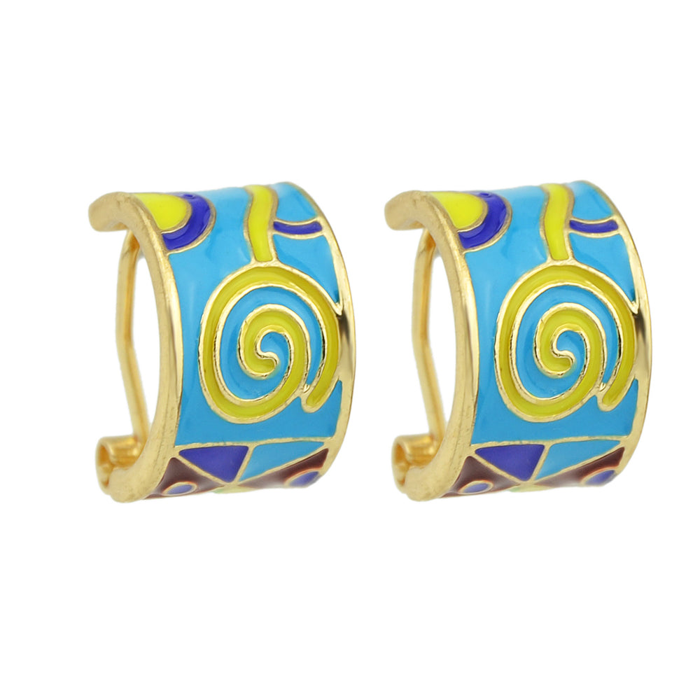 Ethnic Jewelry Colorful Enamel Geometric Pattern Wrap Cuffs Stud Huggie Earrings-2
