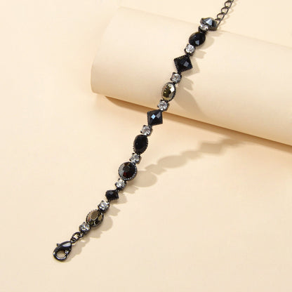 Vintage Court Rhinestone Round Rhombus Black Acrylic Beads Chain Retro Bracelets-2