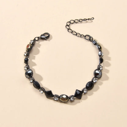 Vintage Court Rhinestone Round Rhombus Black Acrylic Beads Chain Retro Bracelets-3