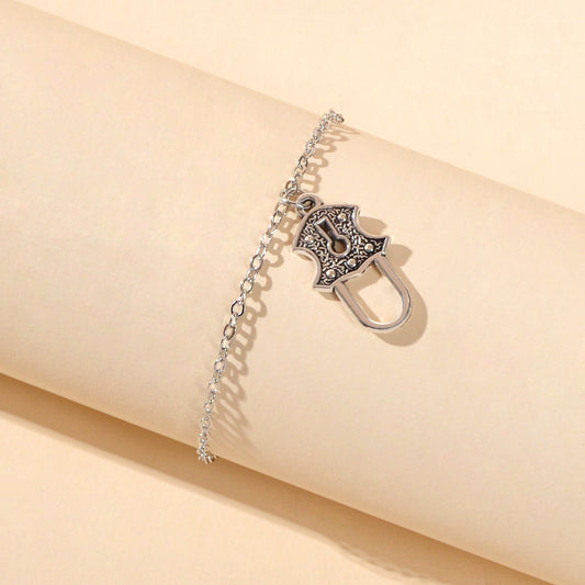 Gold Silver Chain Geometric Lock Charm Bracelet Women Unique Designer Jewellery-1
