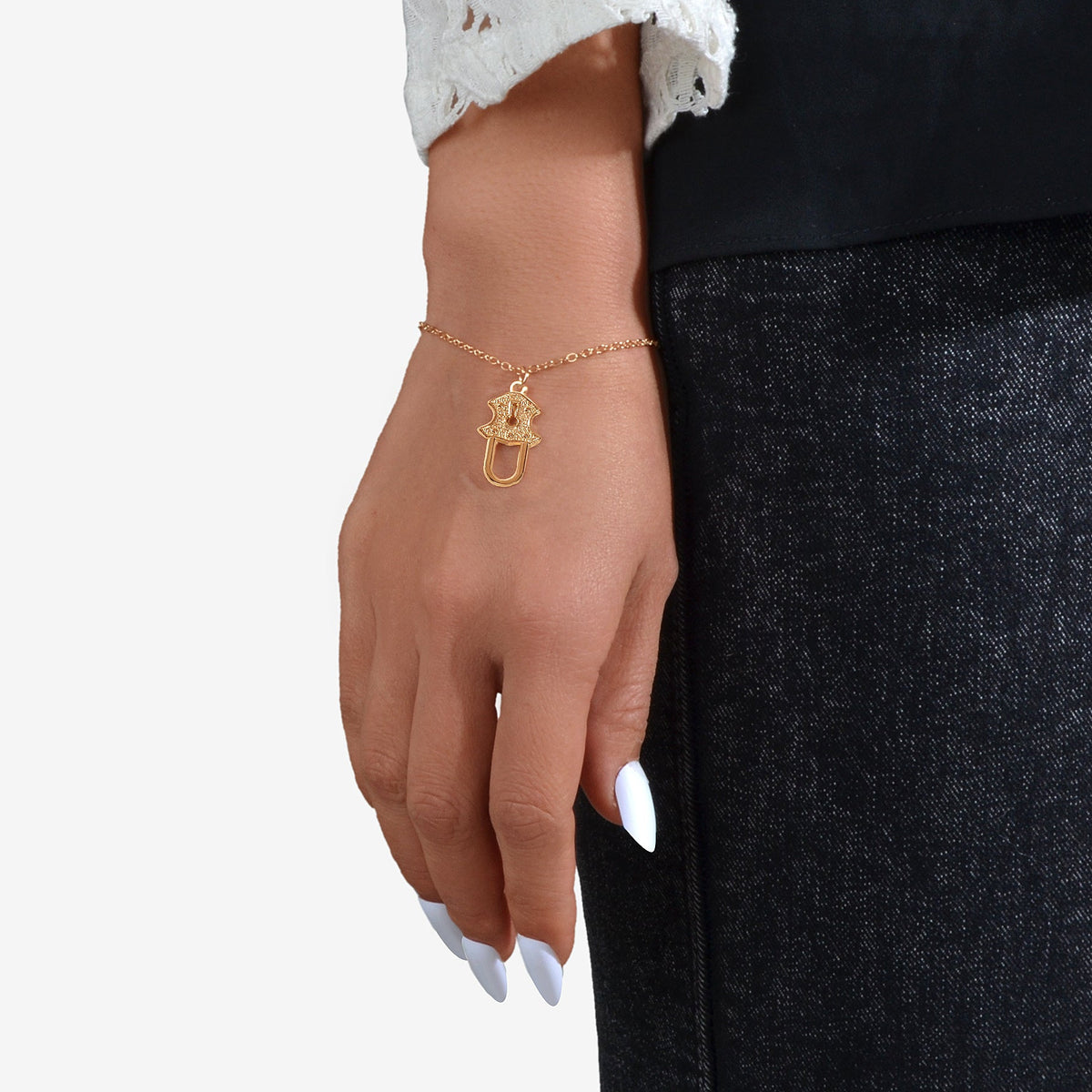 Gold Silver Chain Geometric Lock Charm Bracelet Women Unique Designer Jewellery-2