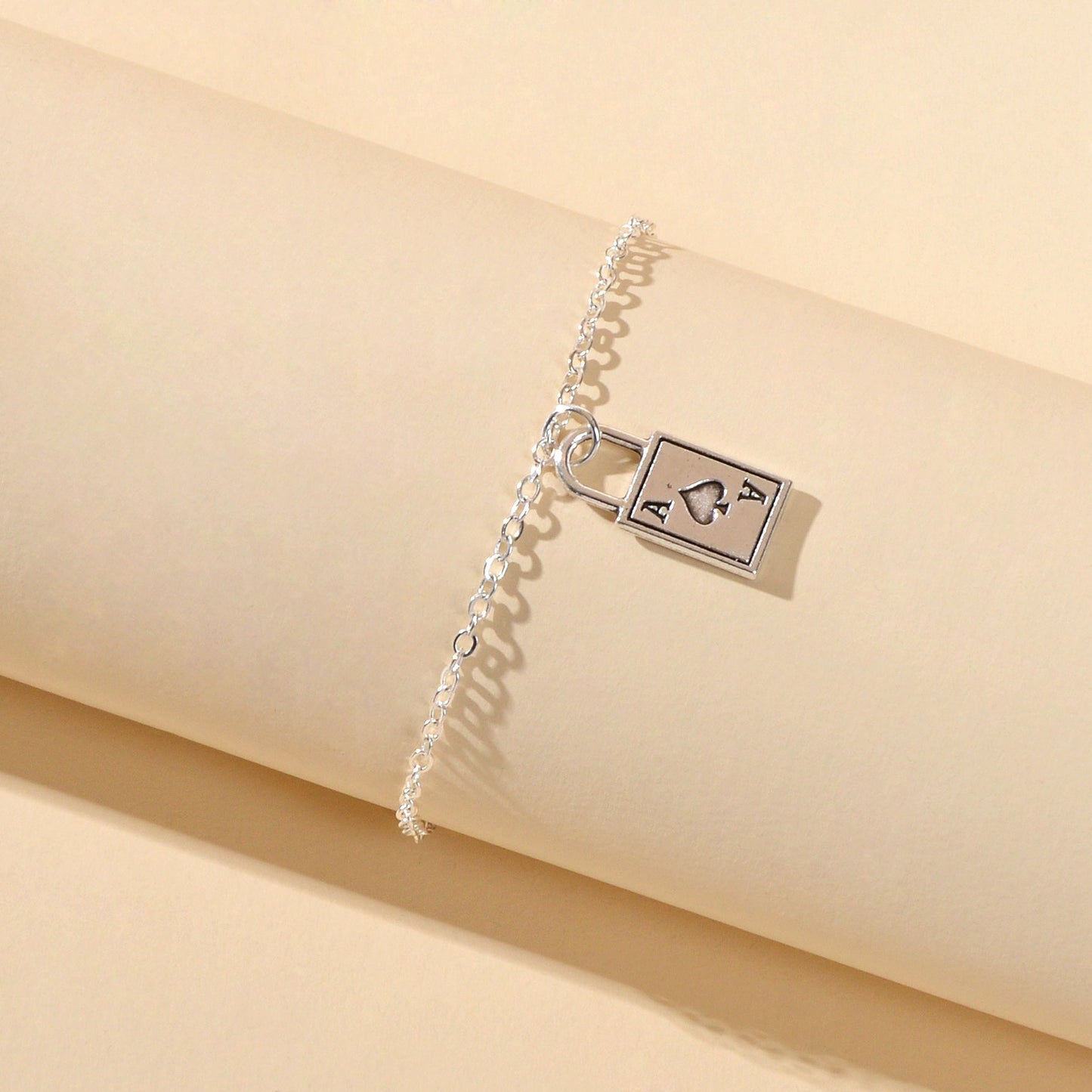 Punk Hip Hop Style Jewellery Silver Chain Playing Cards Charm Women Bracelets-0