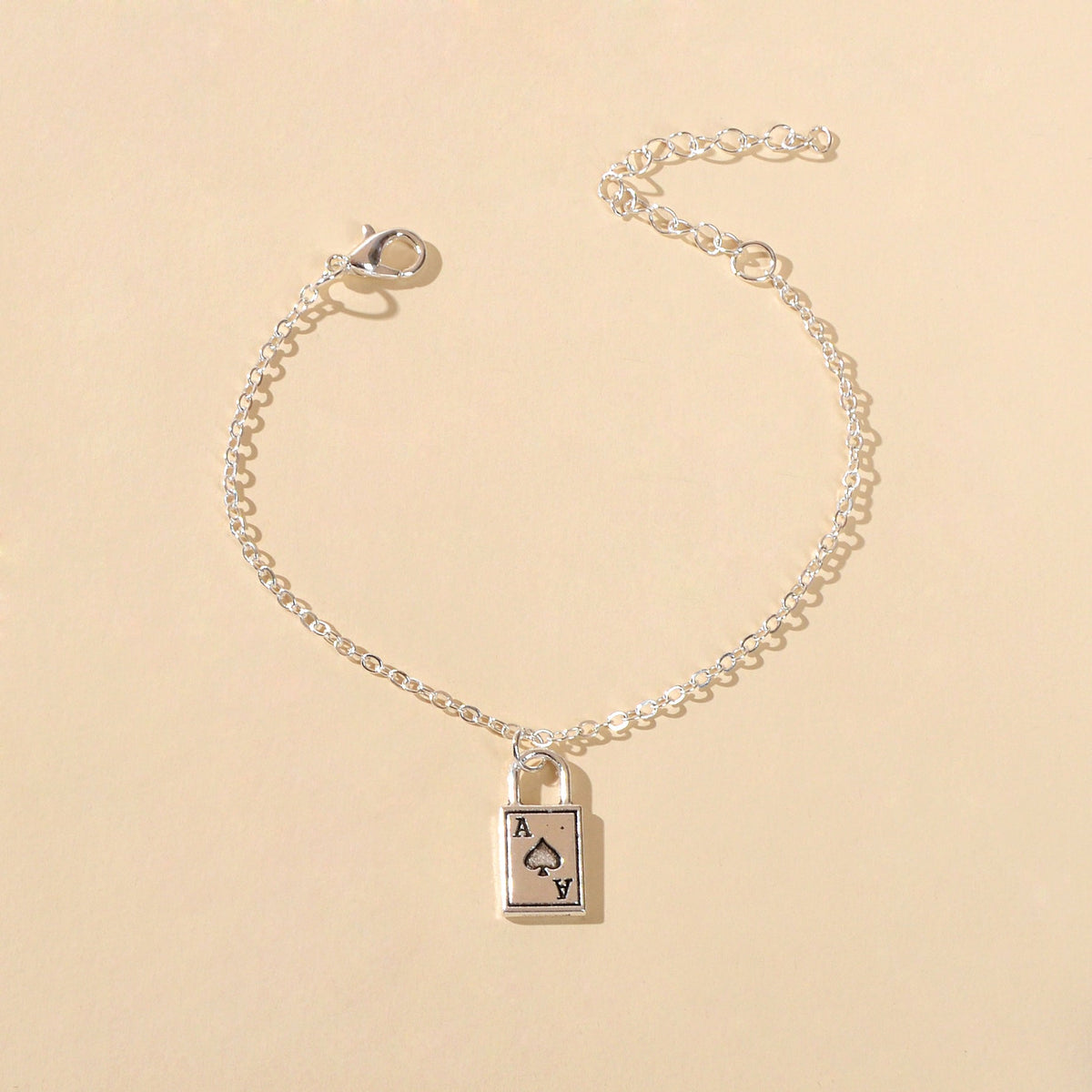 Punk Hip Hop Style Jewellery Silver Chain Playing Cards Charm Women Bracelets-3