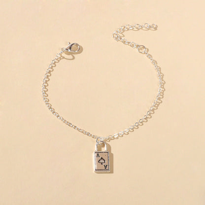 Punk Hip Hop Style Jewellery Silver Chain Playing Cards Charm Women Bracelets-3
