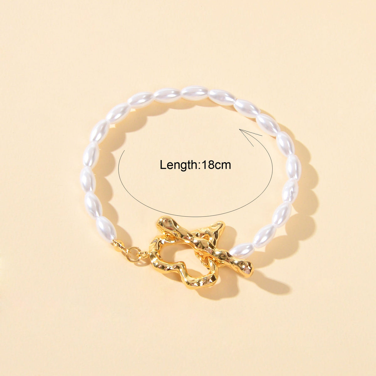 Textured Bridal Jewellery Retro Pearl Beads Gold Heart Charm Wedding Bracelet-2