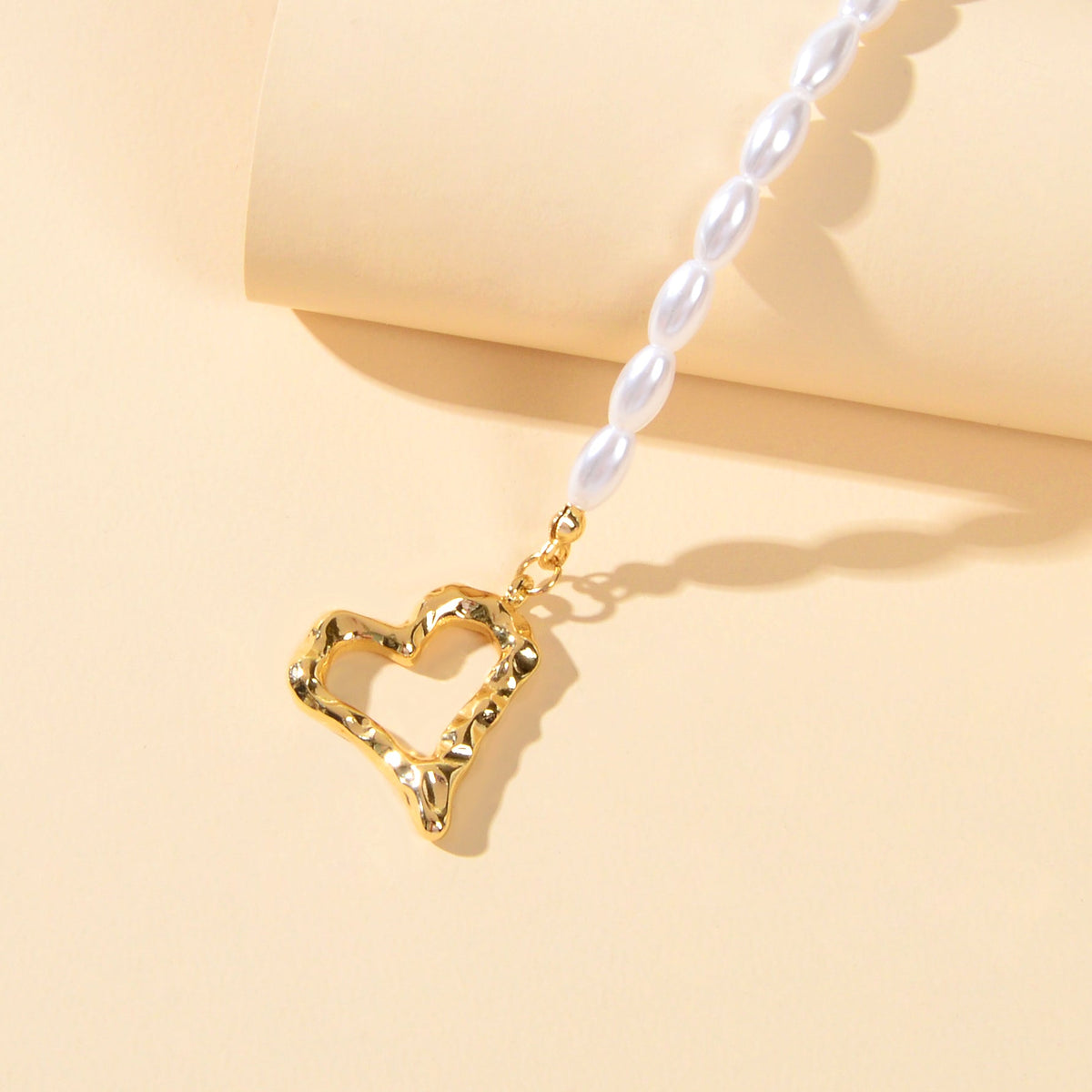 Textured Bridal Jewellery Retro Pearl Beads Gold Heart Charm Wedding Bracelet-4
