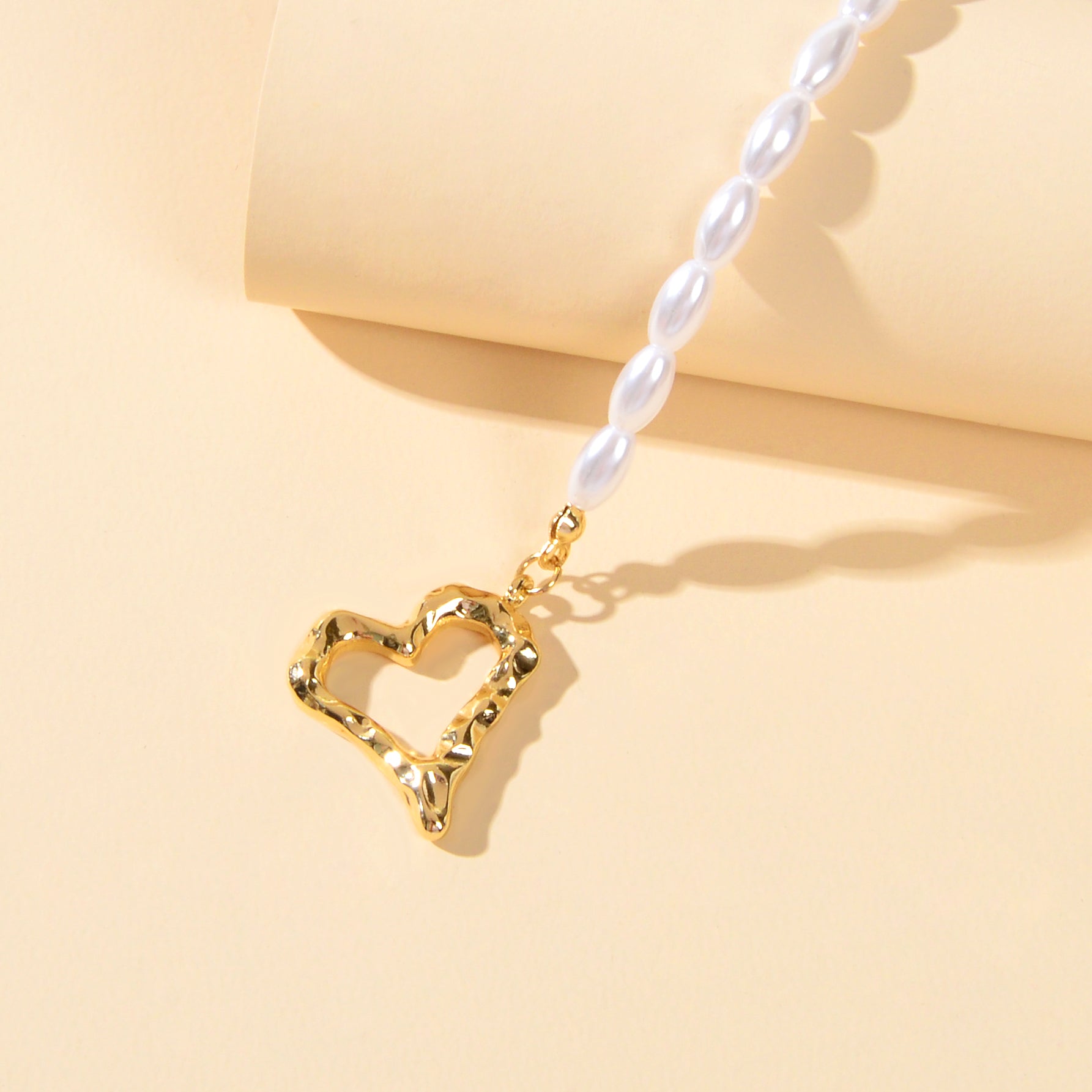 Textured Bridal Jewellery Retro Pearl Beads Gold Heart Charm Wedding Bracelet-4