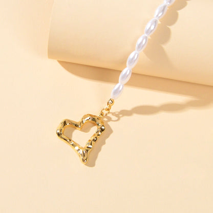 Textured Bridal Jewellery Retro Pearl Beads Gold Heart Charm Wedding Bracelet-4