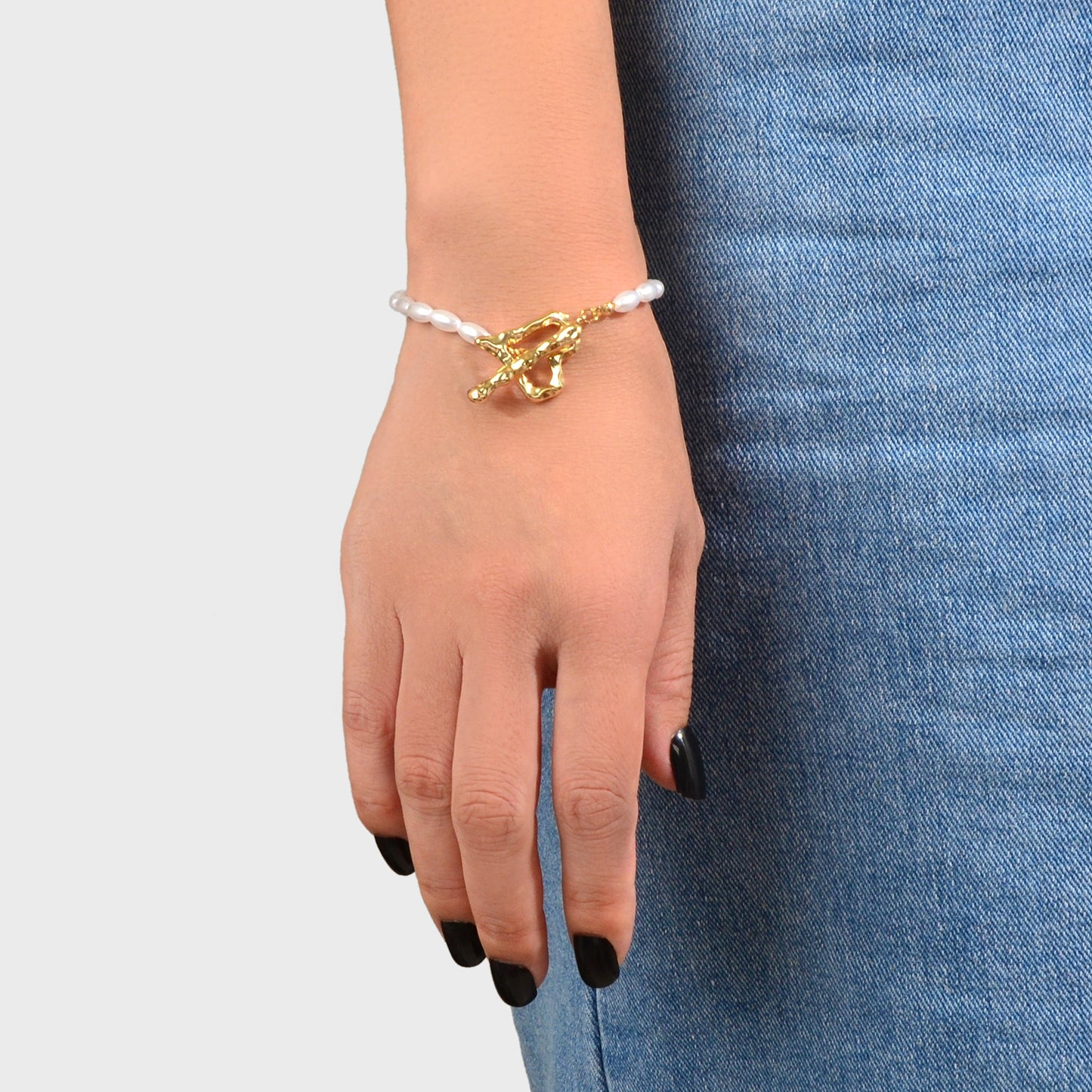 Textured Bridal Jewellery Retro Pearl Beads Gold Heart Charm Wedding Bracelet-0