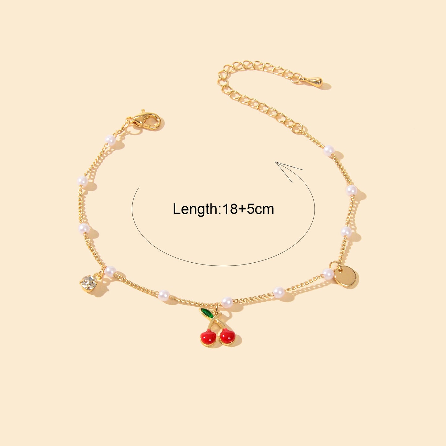 Pearl Beads Disc Charm Gold Chain Red Cherry Charm Bracelet Women Dainty Gift-2