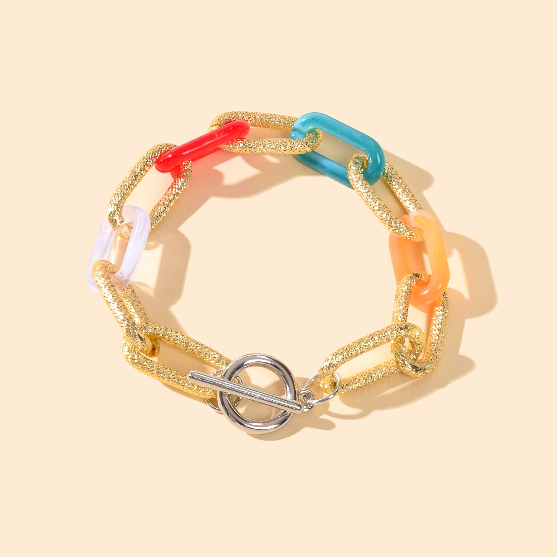 Punk Style Girl Accessories Candy Color Resin Paperclip Lock Link Chain Bracelet-1