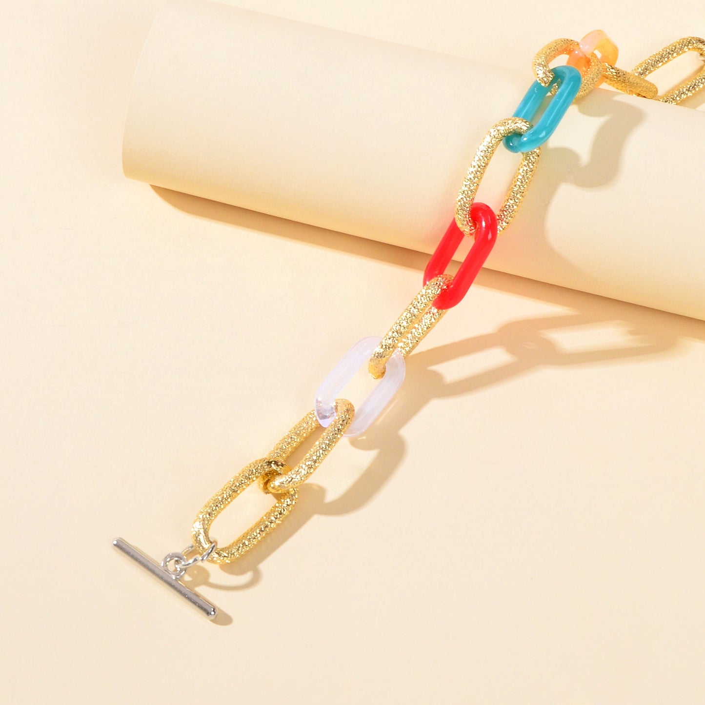 Punk Style Girl Accessories Candy Color Resin Paperclip Lock Link Chain Bracelet-3