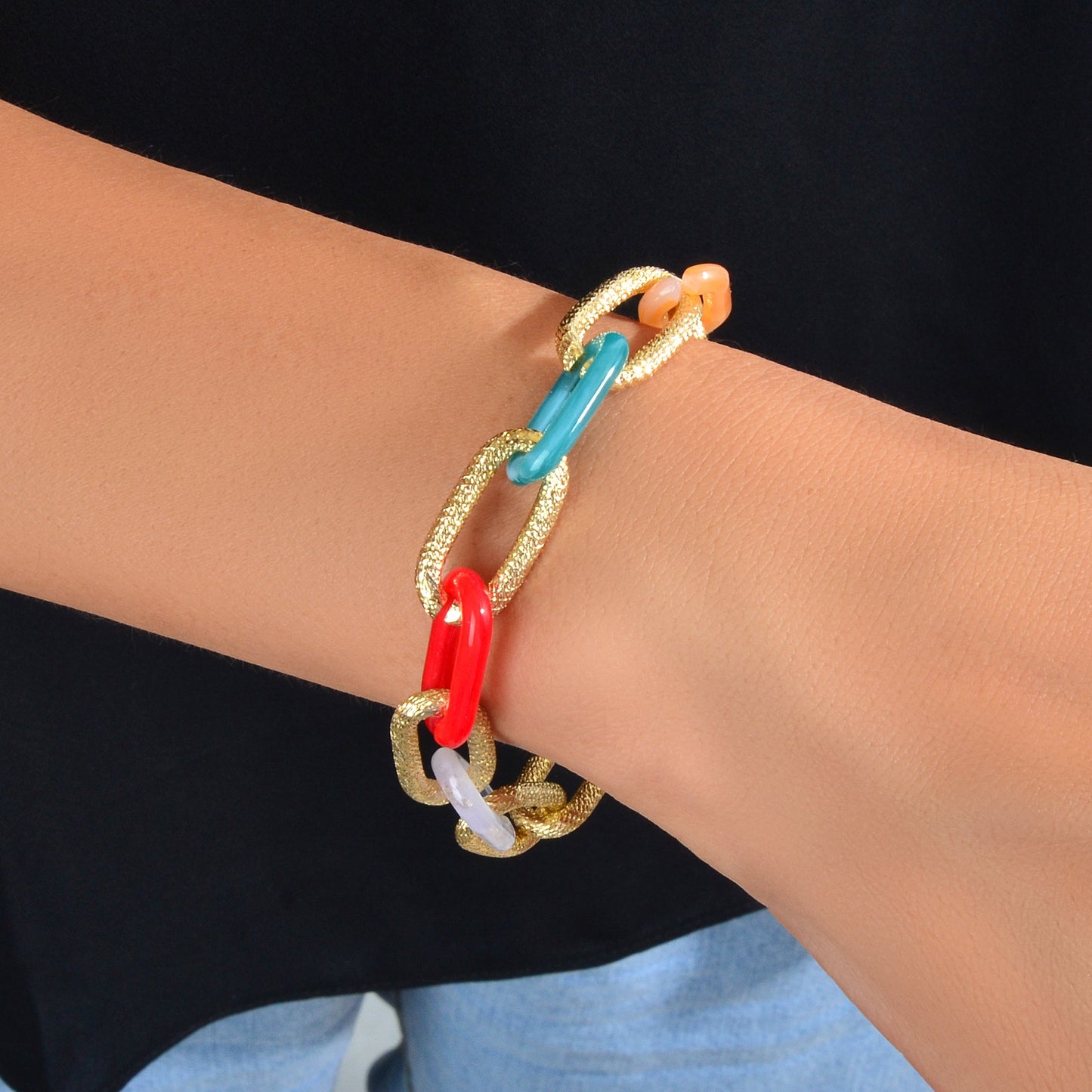 Punk Style Girl Accessories Candy Color Resin Paperclip Lock Link Chain Bracelet-0