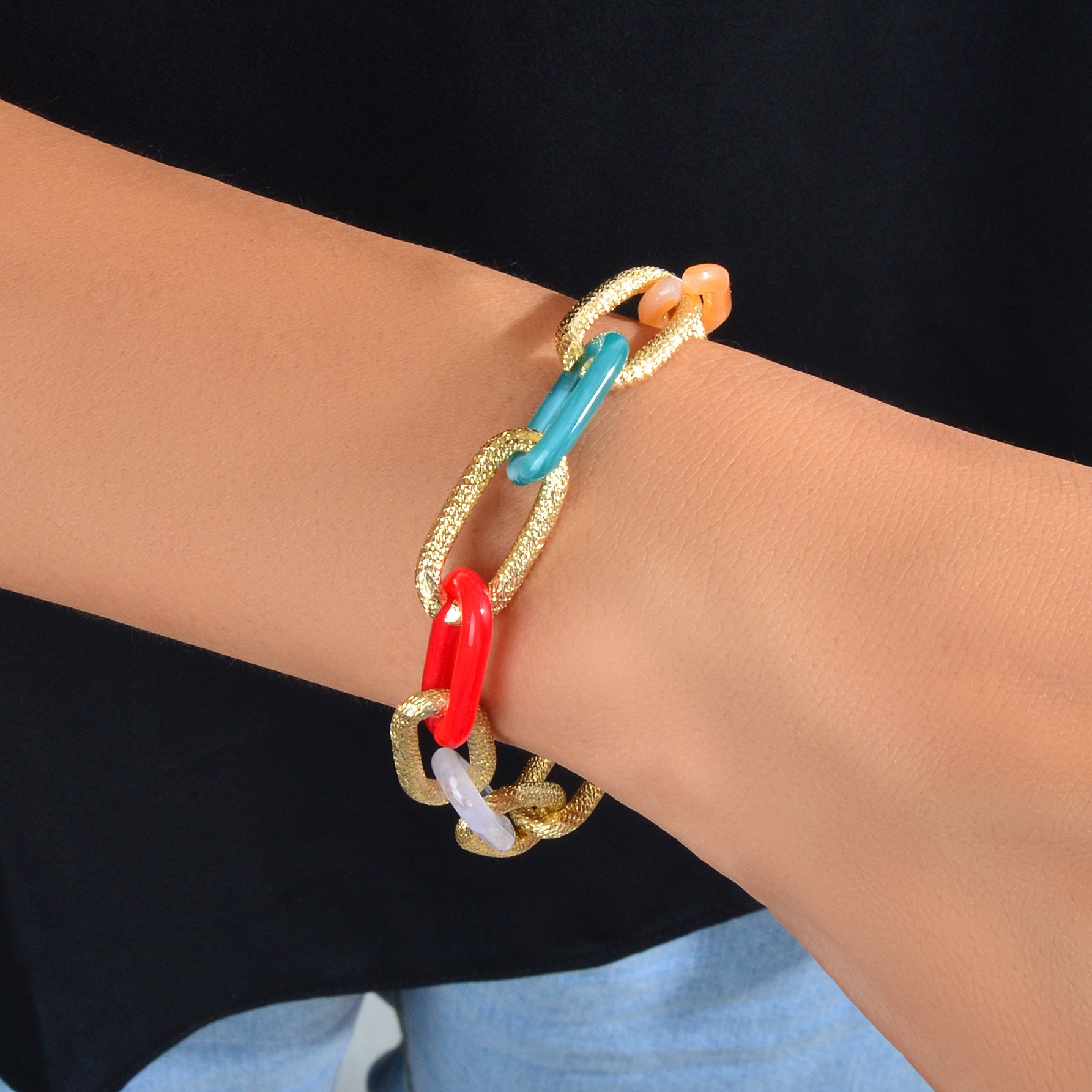 Punk Style Girl Accessories Candy Color Resin Paperclip Lock Link Chain Bracelet-0