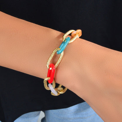 Punk Style Girl Accessories Candy Color Resin Paperclip Lock Link Chain Bracelet-0