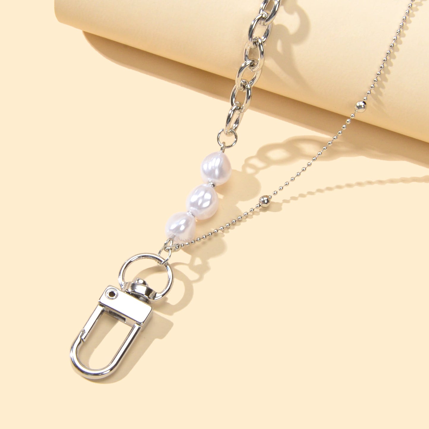 Punk Retro Faux Pearl Decor Double layer Silver Chain Lock Fashion Bracelet Gift-1