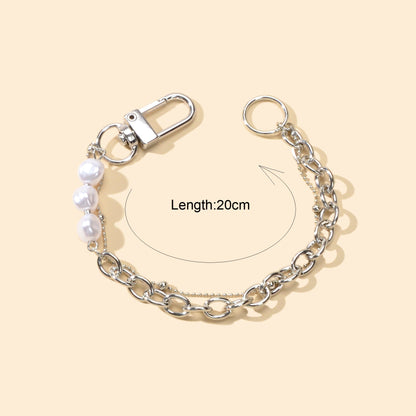 Punk Retro Faux Pearl Decor Double layer Silver Chain Lock Fashion Bracelet Gift-3
