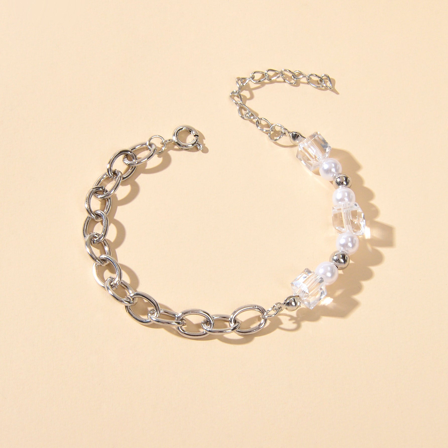 Trendy Accessories Transparent Beads Pearl Silver Chain Bracelet Female Jewelry-1