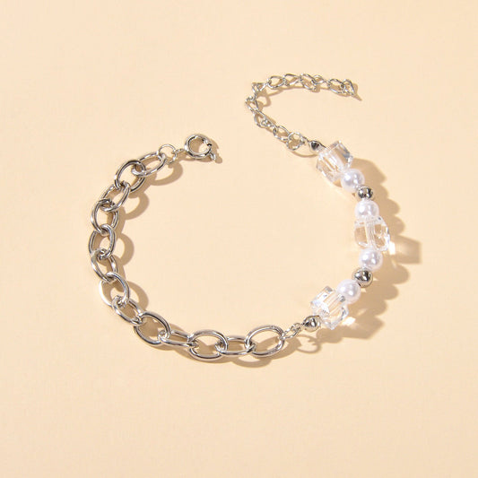 Trendy Accessories Transparent Beads Pearl Silver Chain Bracelet Female Jewelry-1