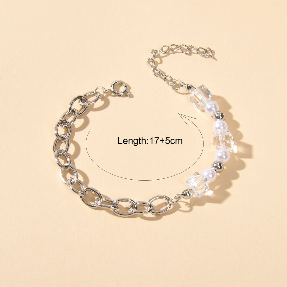 Trendy Accessories Transparent Beads Pearl Silver Chain Bracelet Female Jewelry-2
