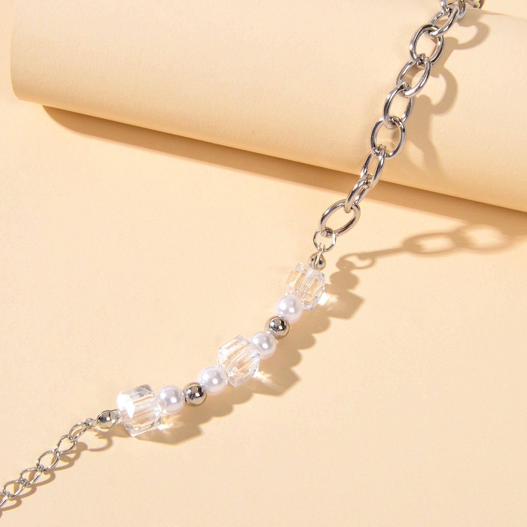 Trendy Accessories Transparent Beads Pearl Silver Chain Bracelet Female Jewelry-3