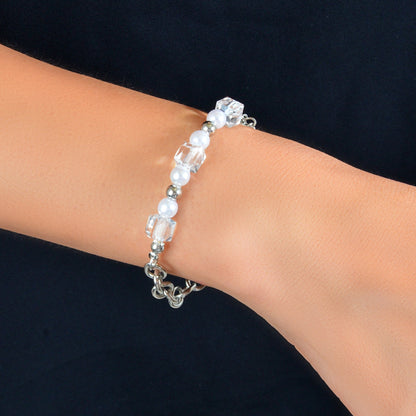 Trendy Accessories Transparent Beads Pearl Silver Chain Bracelet Female Jewelry-0