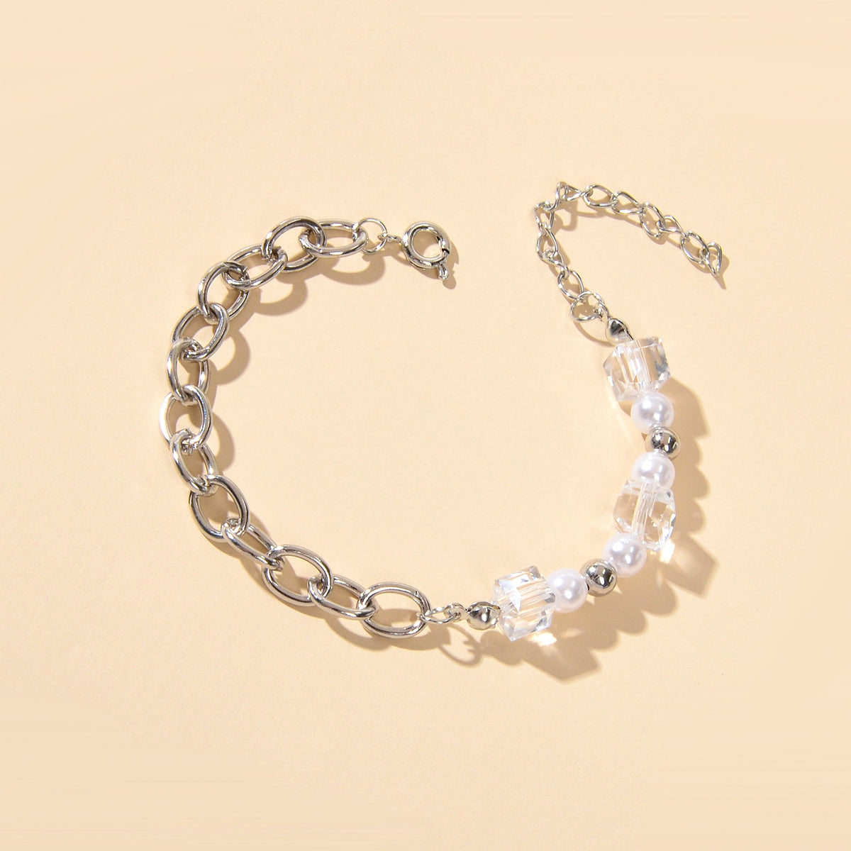 Trendy Accessories Transparent Beads Pearl Silver Chain Bracelet Female Jewelry-4