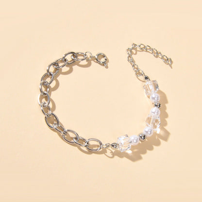 Trendy Accessories Transparent Beads Pearl Silver Chain Bracelet Female Jewelry-4
