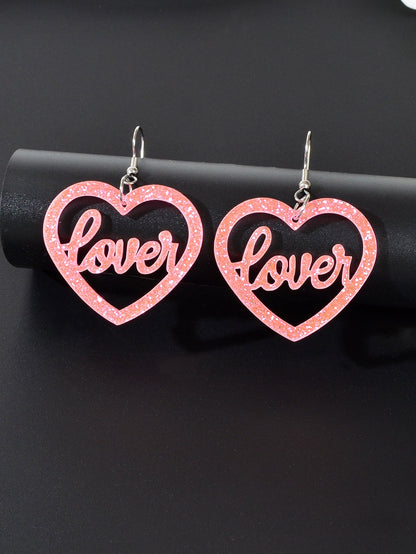 Colorful Sparkling Glittery Heart Pendant Earrings Radiant Glamour Party Jewelry-6