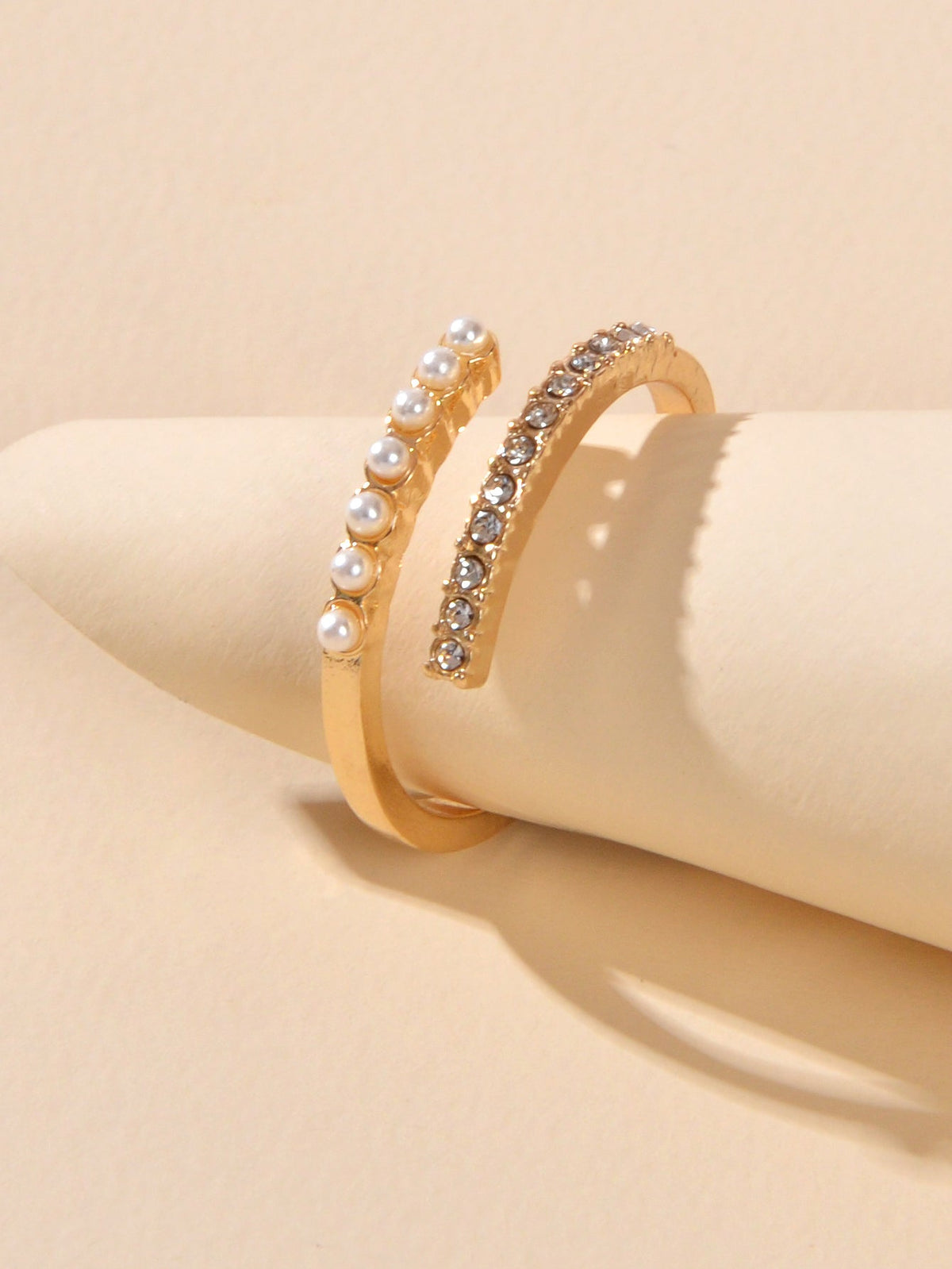 Anniversary Wedding Jewelry Band Women Rhinestone Pearl Gold Finger Circle Ring-4