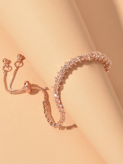 Trendy Rhinestone Sparkle Bling Crystal Tennis Bracelet Adjustable Wristband-4