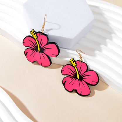 Hotpink Acrylic Dangle Flower Earrings Flora Bloom Vacation Jewellery Gift-4