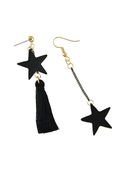 Bohemian Jewelry Black Chain Star Charm Tassel Asymmetric Ethnic Style Earrings-4