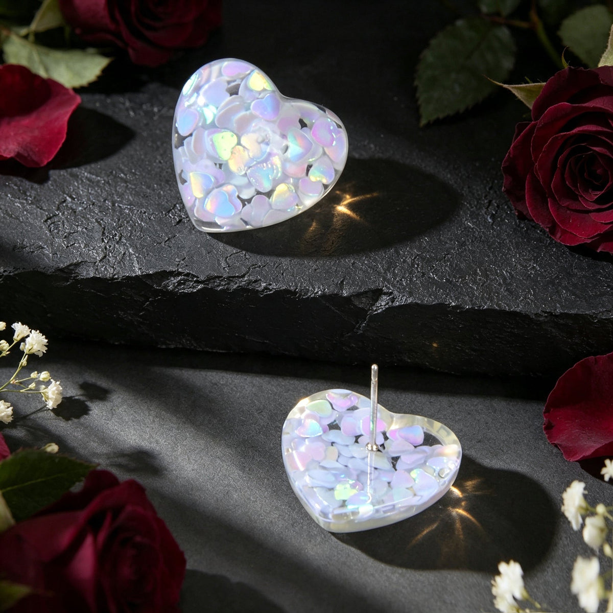 Cute Sequin Fill Heart Resin Stud Earrings Sweet Dating Party Accessories Birthday Valentine's Day Gift Jewelry-4
