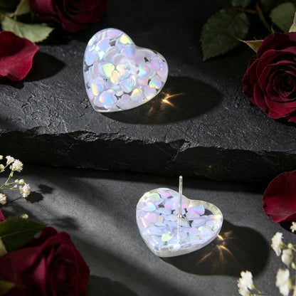 Cute Sequin Fill Heart Resin Stud Earrings Sweet Dating Party Accessories Birthday Valentine's Day Gift Jewelry-4